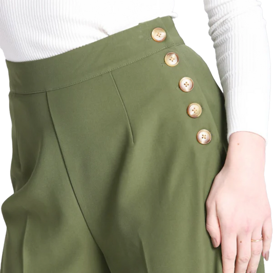 HELL BUNNY Ginger Swing Trousers - Dark Green